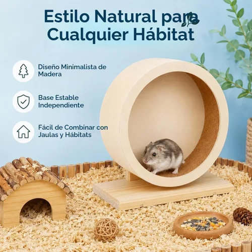 Vista 6 de antiai Rueda silenciosa de madera para hámster, accesorios de rueda de ejercicio para animales pequeños, ruedas giratorias silenciosas para evitar