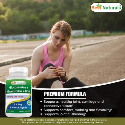 Vista 3 de Best Naturals, Suplementos MSM de glucosamina condroitina, 2600 mg por porción, 90 cápsulas (90 unidades (paquete de 1))