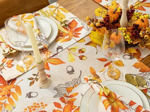 Vista 4 de YiHomer Colección de mesa de otoño y Acción de Gracias para decoración de cocina, comedor, fiestas, cosecha, hojas de otoño, juego de manteles