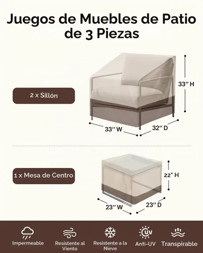 Vista 2 de Loriano Juego de fundas para muebles de patio, 3 piezas, impermeables, 600D resistentes al agua, juego de fundas para muebles de césped