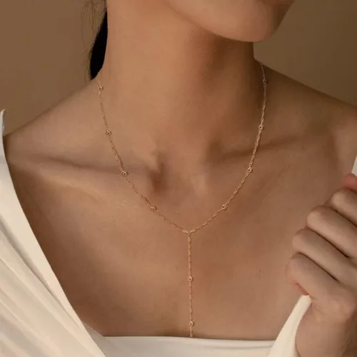 Vista 3 de Reoxvo Gold Long Layered Necklaces for Women 14K Gold Plated Simple Y Necklaces for Women Trendy Dainty Gold Lariat Chain Necklaces Women