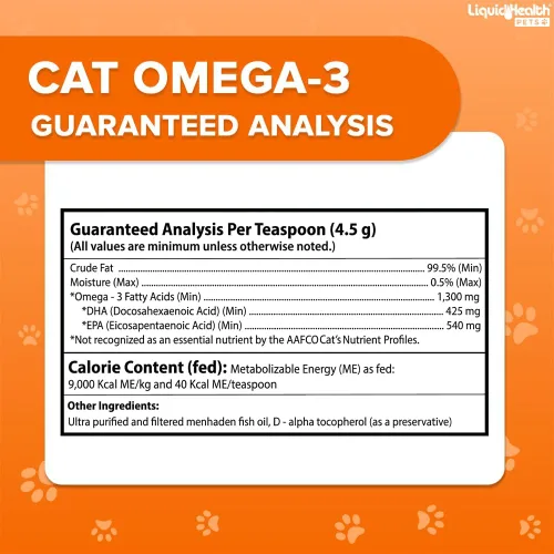 Vista 5 de Liquid Health Pets - Aceite de pescado omega 3 capturado en la naturaleza para gatos, suplemento líquido Omega 3 para gatos con EPA+DPA+DHA, reduce