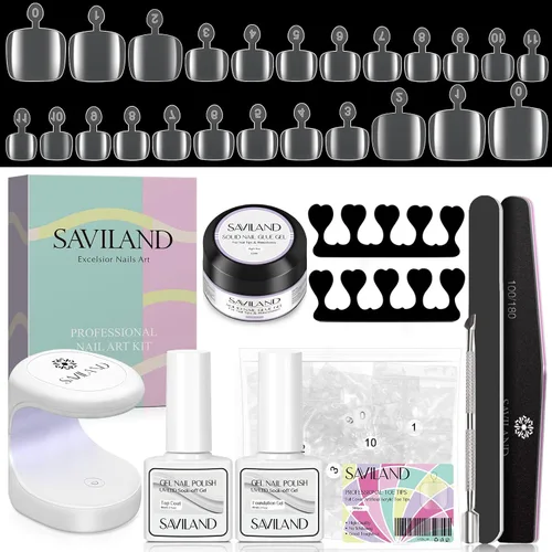 Vista 12 de SAVILAND Juego de iniciación de kit de uñas de gel: gel de pegamento de uñas de 14 días y 500 puntas de uñas de alta transparencia para presionar
