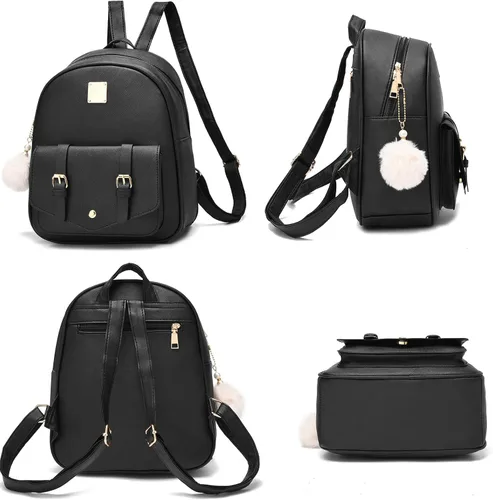Vista 2 de Fahsion - Juego de 3 piezas de mochila de cuero para mujer, mochila para mujer, bolsa de libros para adolescentes y niñas