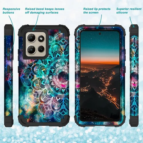 Vista 6 de Hocase for Moto G Power 2026 Case, Shockproof Heavy Duty Protection Soft Silicone Rubber Bumper+Hard Plastic Hybrid Protective Phone Case - Mandala