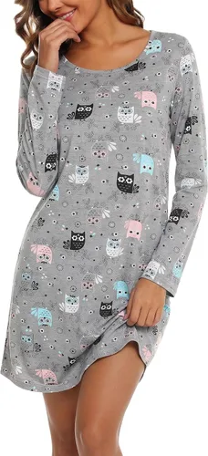 Vista 14 de ENJOYNIGHT Ropa de dormir de algodón para mujer, camisón de manga larga con estampado de camiseta para dormir ABC