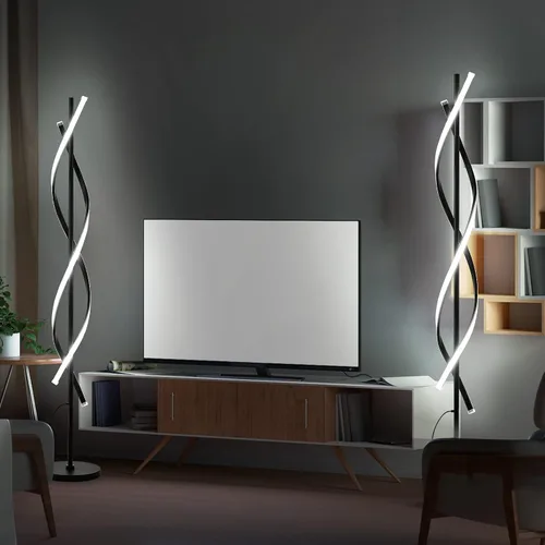 Vista 5 de Lámpara de Pie LED Espiral para Dormitorio, Lámparas de Pie Modernas con Control Remoto de 60 Pulgadas Regulable Lámpara de Pie Negra de 48W Lámpara
