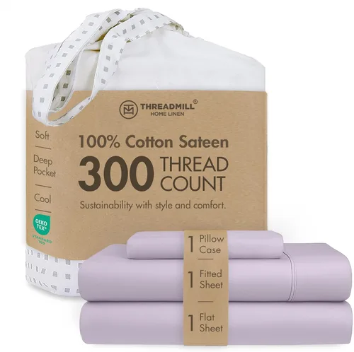 Vista 17 de Threadmill Juego de sábanas de algodón Twin Sábanas 100% algodón para cama tamaño Twin Juego de sábanas de satén jacquard damasco con bolsillo