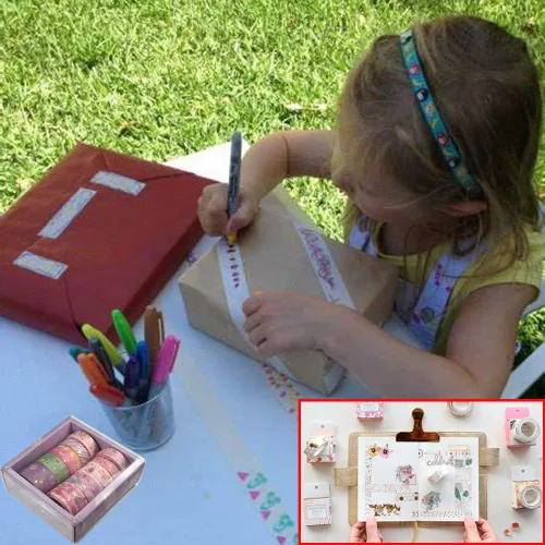 Vista 3 de Washi - Juego de 10 rollos de cinta adhesiva floral dorada para arte de álbumes de recortes, manualidades, suministros de diario de viñetas