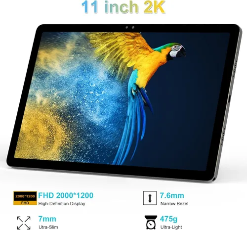Vista 6 de Tablet Android 14 de 11 pulgadas 2000*1200 Pantalla 2K Tablets PC, T616 Octa-Core 2.0GHz, 18GB RAM 128GB ROM 1TB Expandible, Cámara AI 5+5+13MP
