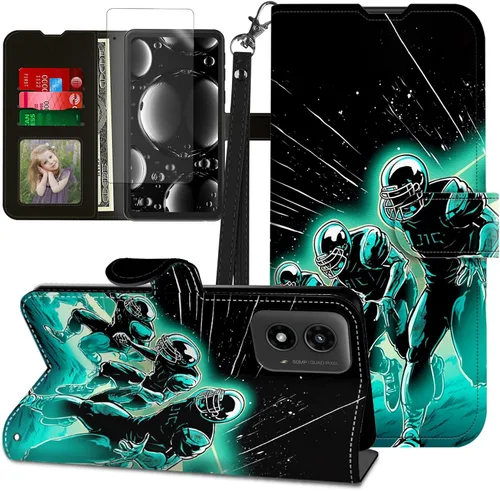 Vista 351 de Funda para Motorola Edge 2022 con protector de pantalla, soporte y tarjetero y correa para la muñeca, funda magnética para Moto Edge 2022 5G UW Lobo