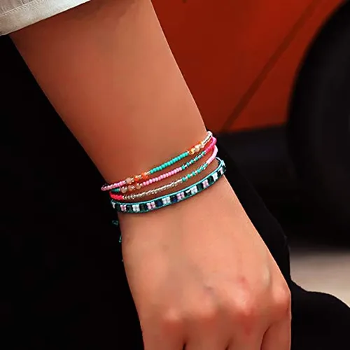 Vista 5 de 5 tobilleras con cuentas, pulsera ajustable hecha a mano para mujer, pulseras únicas de cuentas coloridas