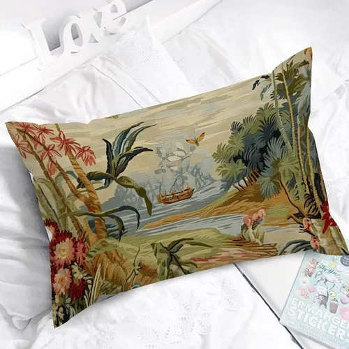 Vista 5 de ArogGeld Funda de cojín lumbar asiática de estilo chinoiserie, de lino marrón, pájaro y flor, funda de almohada asiática para sala de estar, A-6
