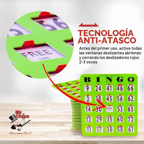 Vista 2 de MR CHIPS Tarjetas de bingo con punta de dedo de impresión grande a prueba de atascos y fáciles de leer con ventanas deslizantes, color verde