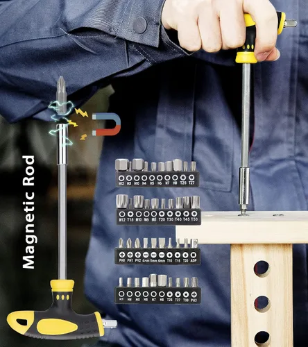 Vista 4 de DOWELL Juego de destornilladores magnéticos ranurados, Phillips, Torx, 108 piezas, destornillador rechoncho, juego de puntas de destornillador