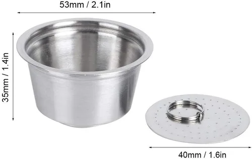 Vista 2 de Taza de cápsula de café recargable reutilizable de acero inoxidable de silicona con cubierta de polvo prensado apto para cafetera 1.4 fl oz (2#)