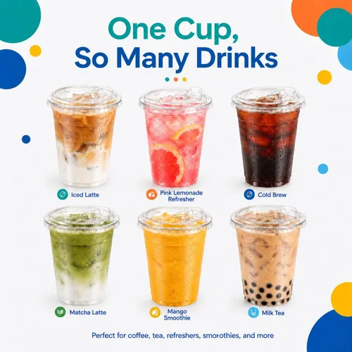 Vista 2 de Oojami 100 Pack 20 oz Clear Plastic Cups with Strawless Sip Lids BPA Free