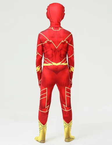 Vista 6 de Dokiory Disfraz de superhéroe rojo para niños, disfraz de superhéroe rojo para cosplay, overol para niños de 3 a 12 años