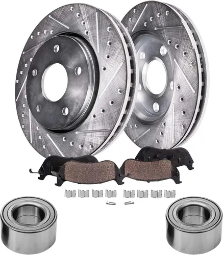 Vista 11 de Detroit Axle - Kit de freno delantero para Hyundai Nexo 2019-2024, rotores de freno perforados y ranurados, pastillas de freno de cerámica