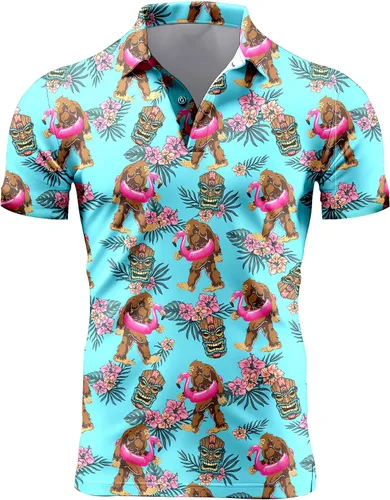 Vista 39 de Camisa de golf de los años 80 para hombre, ajuste seco, manga corta, estampada, divertidas, camisas de golf de los años 90 para hombre