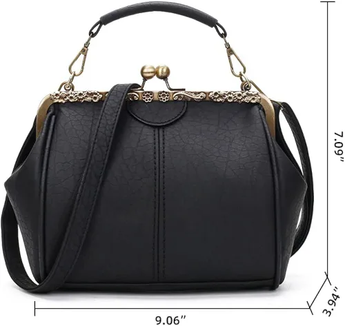 Vista 6 de ROUROU Bolso de mano hueco retro para mujer, bolso de hombro de cuero, bolso de mano de noche, cierre de beso, bolso cruzado, L