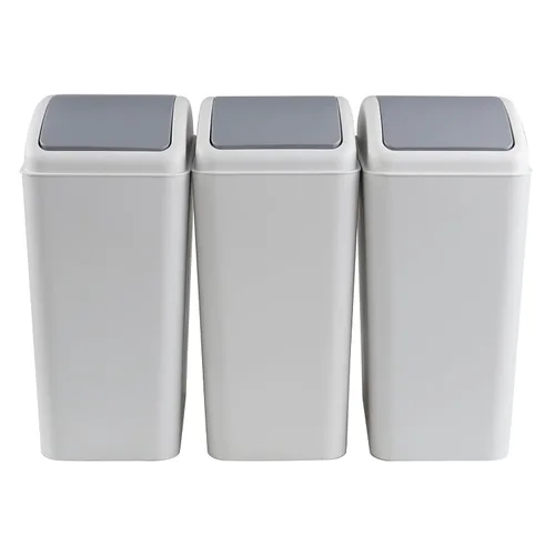 Vista 5 de Paquete de 3 botes de basura de plástico de 4.5 galones con tapa giratoria, cubo de basura abatible, color gris