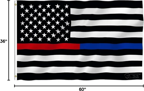 Vista 2 de Tejido polivinílico fino línea azul policía línea roja delgada bomberos bordados 3 x 5 pies 210D nailon Oxford bandera estadounidense ojales