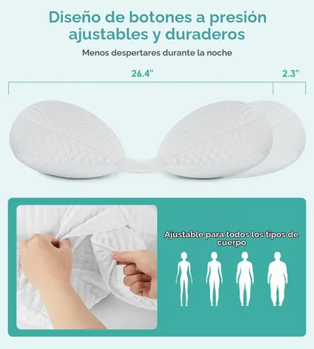 Vista 2 de Almohada de embarazo refrescante para dormir, desmontable y ajustable, almohada de maternidad de apoyo de doble cara, agradable a la piel