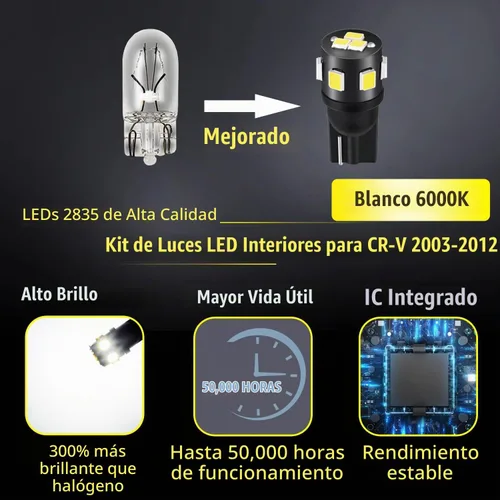 Vista 2 de Kit de 8 luces LED CRV para interiores Honda CR-V 2007 2008 2009 2010 2011 2012 blanco 6000K paquete de iluminación LED interior + luces