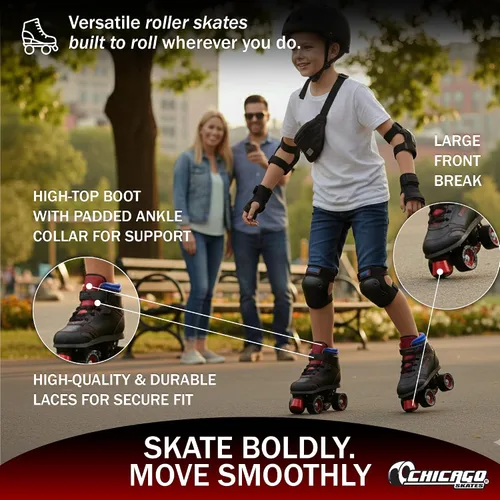 Vista 4 de Chicago Skates Sidewalk Roller Skates – Durable, Top Performance Indoor/Outdoor Use Skate Shoes for Girls & Boys, High-Top Boot Safety Youth Quad