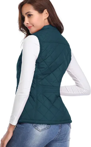 Vista 3 de Fuinloth - Chaleco acolchado para mujer, diseño de cuello alto, ligero, con cierre