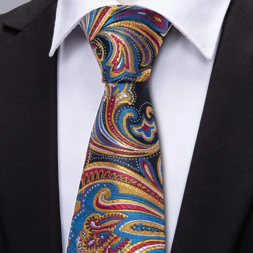 Vista 184 de Barry.Wang - Juego de corbata de seda para hombre, diseño de cachemira, pañuelo y gemelos de bolsillo