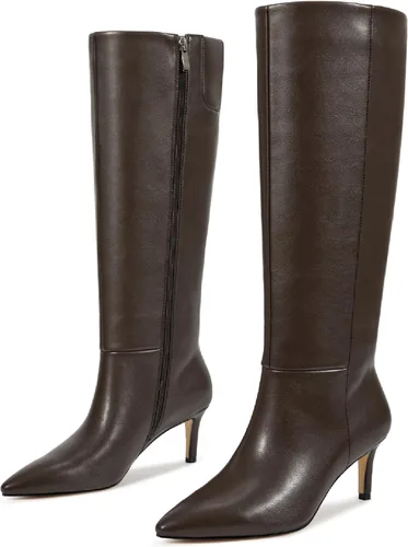 Vista 2 de wetkiss Botas altas hasta la rodilla para mujer, con tacón de gatito y diseño de punta puntiaguda, clásicas y sexys