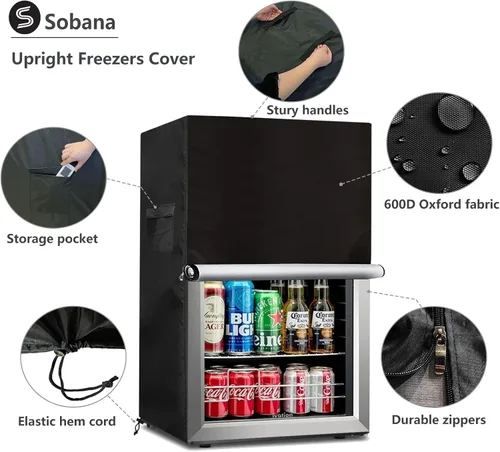 Vista 3 de Cubierta vertical para congelador, funda impermeable para refrigerador al aire libre con doble cremallera para mini congelador compacto 3.0 cúbicos