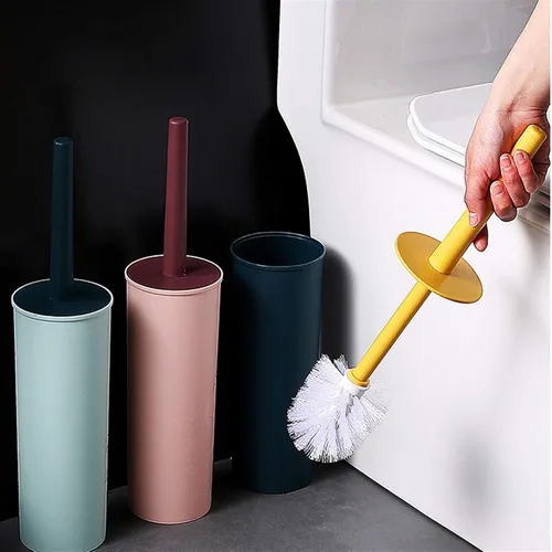 Vista 6 de Escobilla de inodoro y soporte, paquete de 2 cepillos de limpieza profunda, ergonómico, resistente, accesorios de baño de plástico, 1 paquete