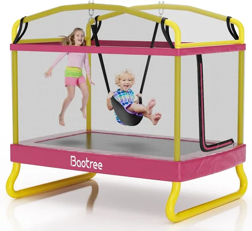 Vista 8 de Baotree Trampolín Rectangular para Niños, 78" Trampolines Recreativos Aprobados por ASTM con Columpio, Red de Cerramiento, Mini Trampolín