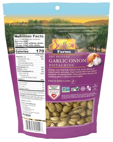 Vista 2 de Cebolla con ajo y pistachos, en la cáscara, 6 onzas, bolsa Kosher