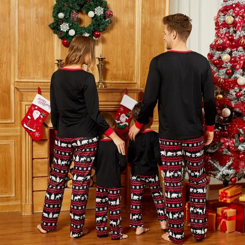 Vista 4 de PATPAT Pijamas de Navidad a juego para la familia, conjuntos de pijamas con estampado de letras y pantalones a cuadros