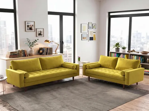 Vista 15 de Container Furniture - Sofá de piel sintética para la sala de estar moderna con cojines extraíbles y patas de madera maciza, sofá estilo lujoso