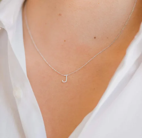 Vista 9 de Diamond Initial Necklace, 14K Gold Pave Diamond Letter Necklace, Personalized Diamond Letter Necklace, Stackable, Handmade, Yellow Gold, Rose Gold