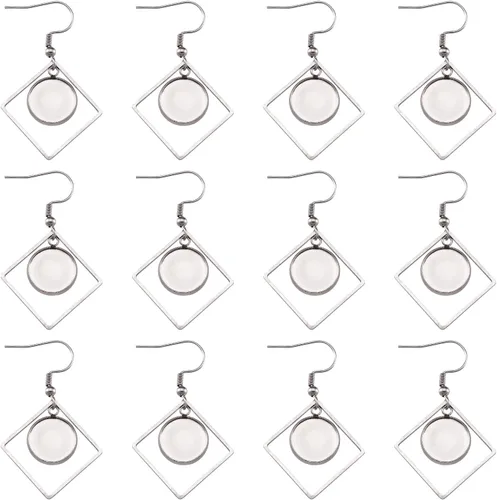 Vista 16 de FASHEWELRY 20 piezas bandejas de bisel de acero inoxidable para aretes geométricos configuración de bisel en blanco corazón luna redondos aretes