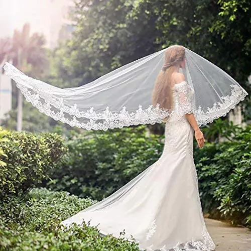 Vista 6 de Cmapsis - Velo de encaje para novia, con peine de 1 nivel, accesorios para el pelo de boda para novias