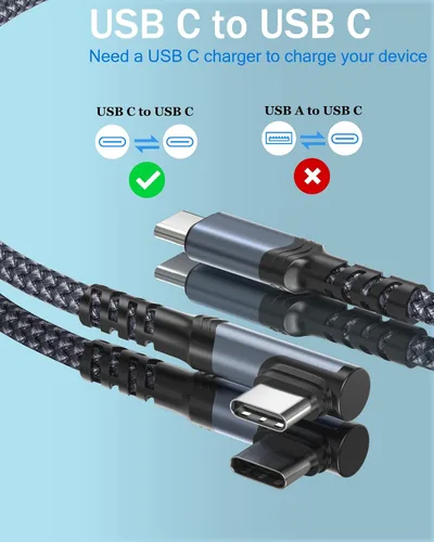 Vista 6 de Cable USB C a USB C de 1 pie, paquete de 3 cables tipo C de 60 W, cable de carga rápida USBC en ángulo recto compatible con iPhone 15/15 Pro/15 Negro