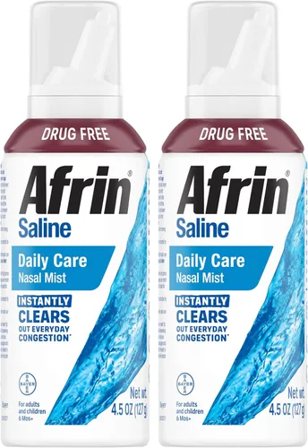Vista 6 de Afrin Aerosol nasal salino, 100% libre de medicamentos, solución salina, aerosol nasal para el cuidado diario de la congestión y nariz seca, fácil