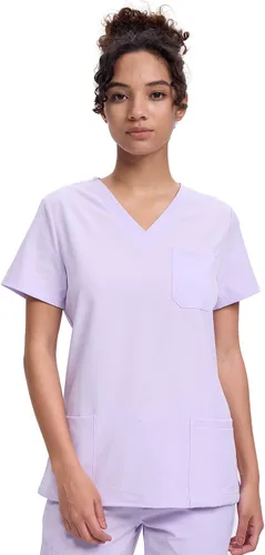 Vista 24 de floralhue Uniformes médicos para mujeres, blusas de uniforme médico suaves con cuello en V, uniforme médico elástico con 4 bolsillos, transpirable