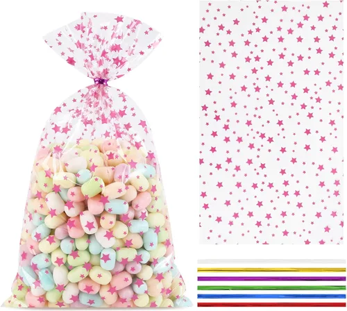 Vista 56 de 100 bolsas de regalo con estampado de estrellas de 3 x 5 pulgadas, bolsas de regalo de celofán, bolsas de regalo de celofán, bolsas de regalo