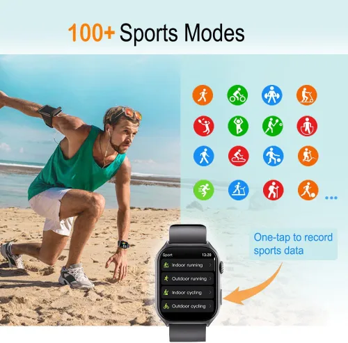 Vista 3 de Jawploy Reloj inteligente con rastreador de actividad física (respuesta/hacer llamadas) con monitor de frecuencia cardíaca, contador