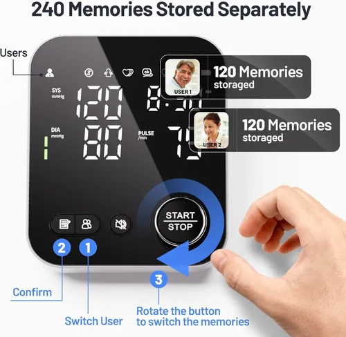 Vista 9 de NOUYAN Monitor de presión arterial para la parte superior del brazo, monitores para uso doméstico, brazalete ajustable de 8.7"-16.5", pantalla LED