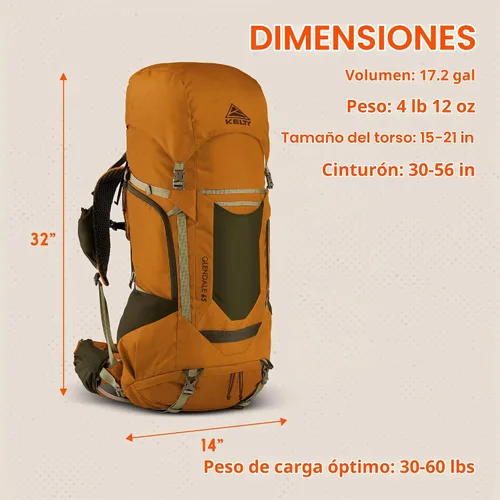 Vista 4 de Kelty Glendale - Mochila de marco interno de 65 L a 105 L, paquete de senderismo para varios días, suspensión ajustable, ajuste personalizado