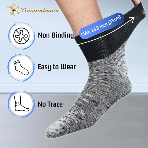 Vista 2 de Yomandamor 4 pares de calcetines tobilleros diabéticos para hombre con puntera sin costuras y suela acolchada, talla L (tamaño de calcetines: 10-13)